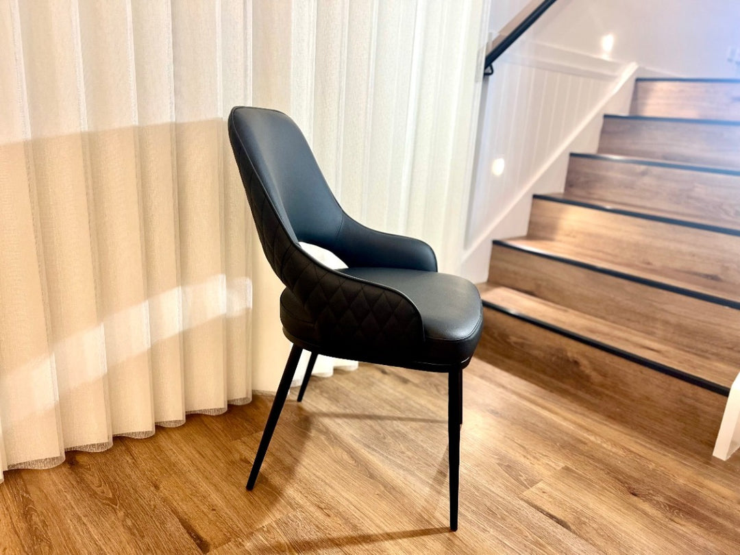 Prada Curved Back Dining Chair with Stainless Steel Black Legs