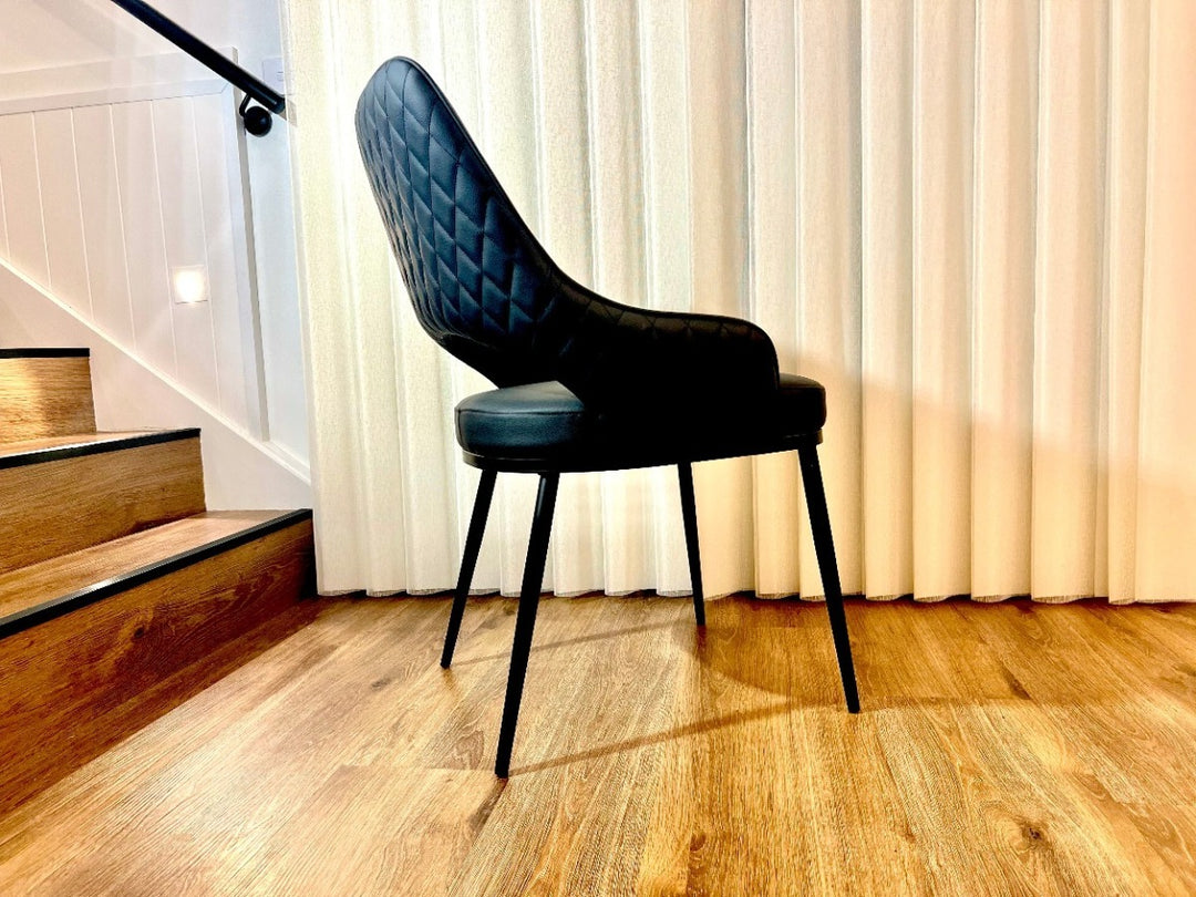 Prada Curved Back Dining Chair with Stainless Steel Black Legs