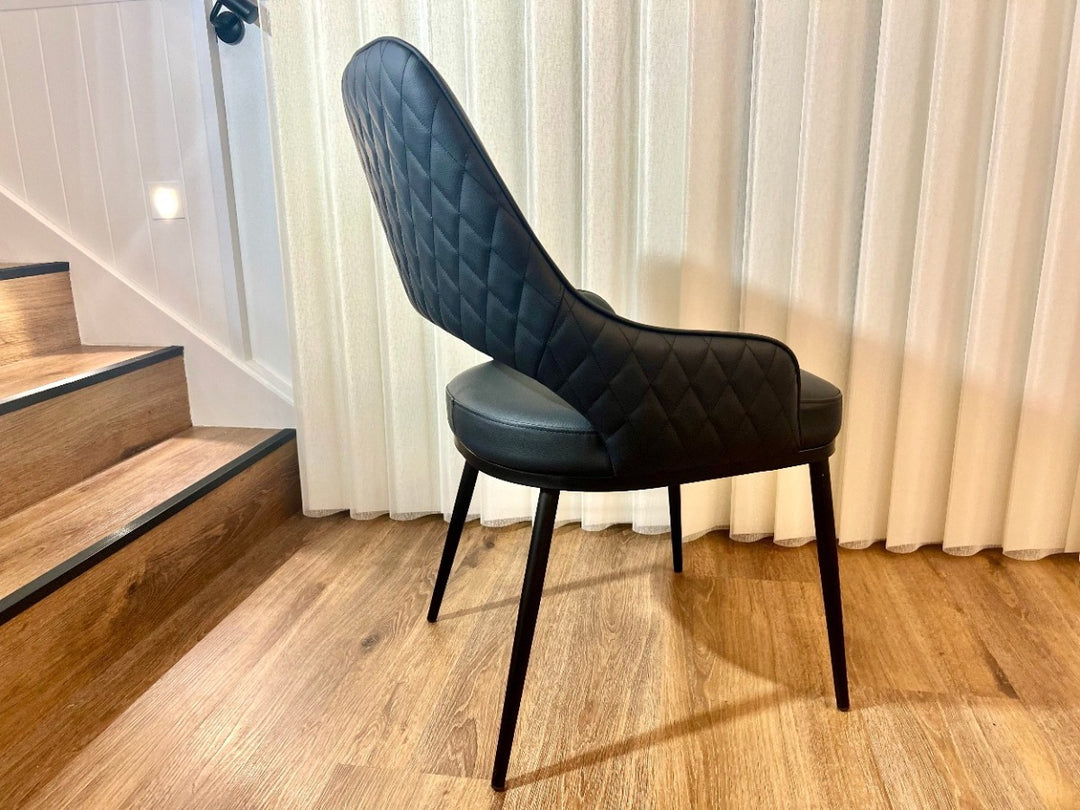 Prada Curved Back Dining Chair with Stainless Steel Black Legs