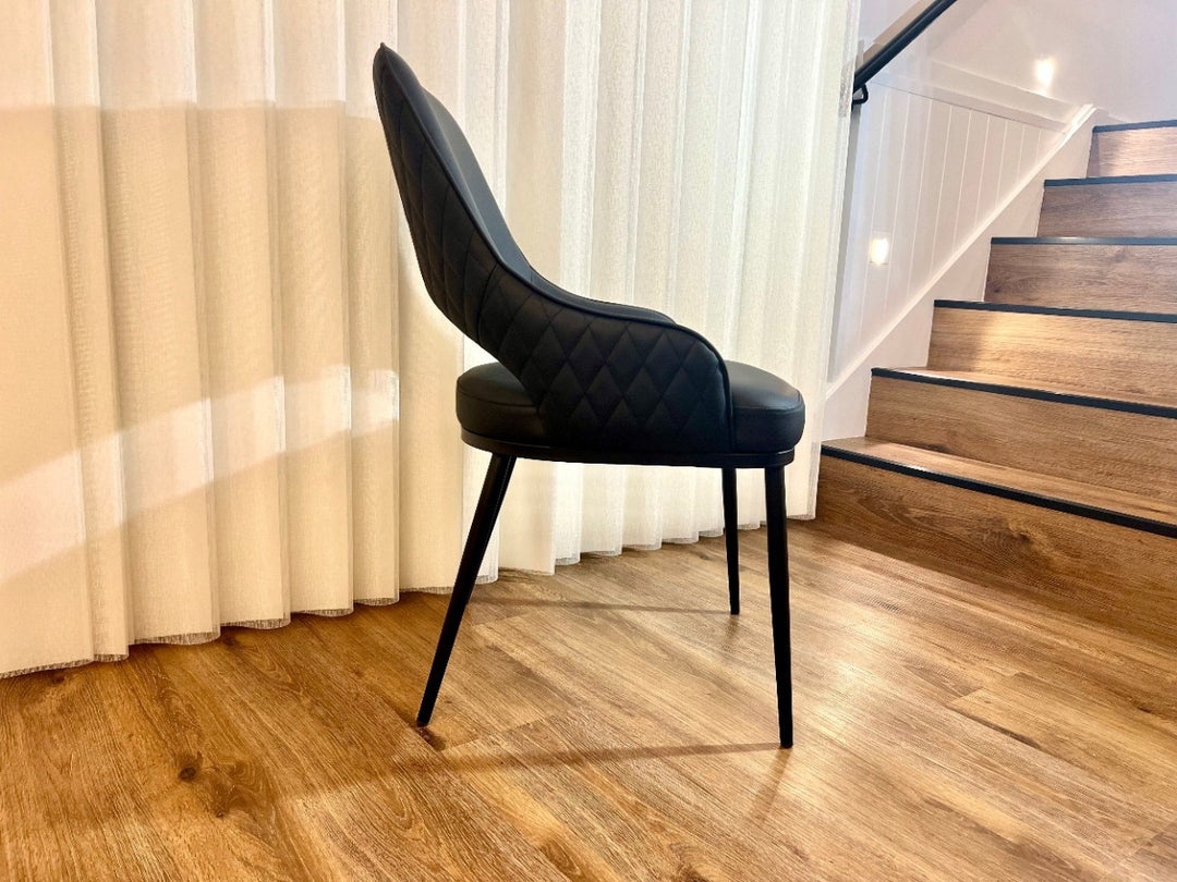 Prada Curved Back Dining Chair with Stainless Steel Black Legs