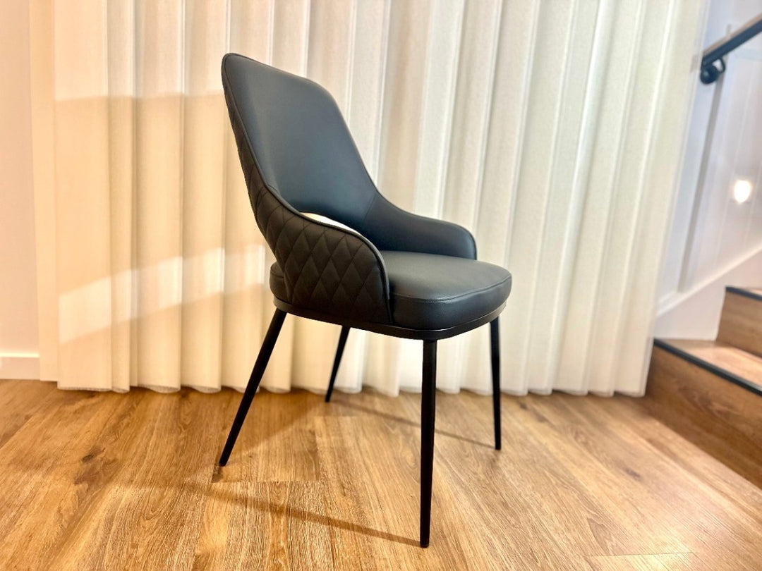 Prada Curved Back Dining Chair with Stainless Steel Black Legs