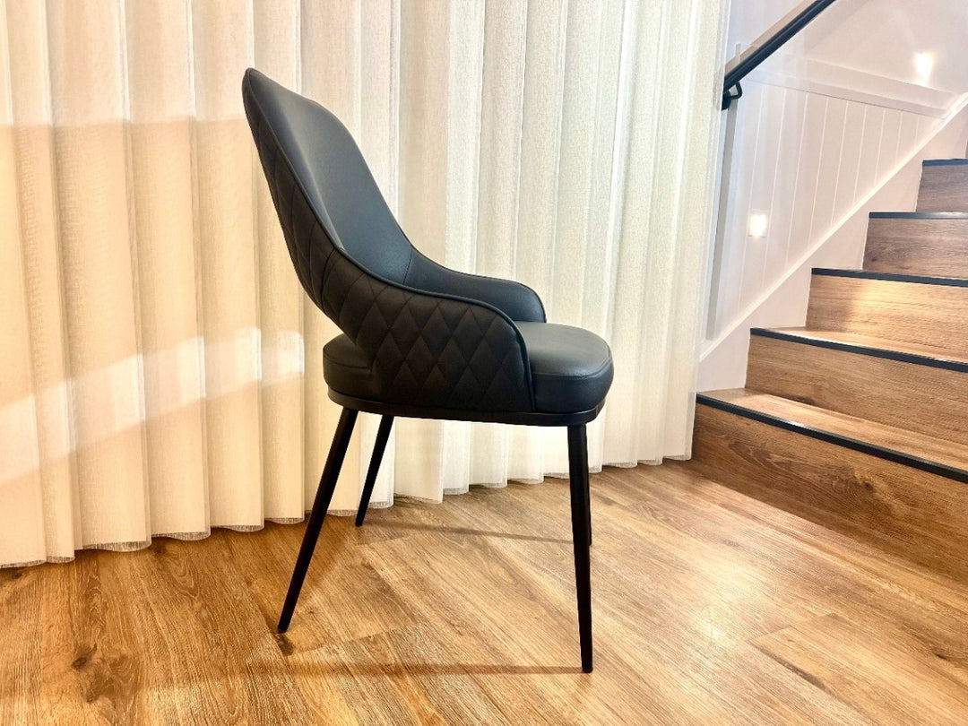 Prada Curved Back Dining Chair with Stainless Steel Black Legs