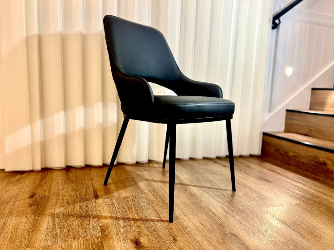 Prada Curved Back Dining Chair with Stainless Steel Black Legs