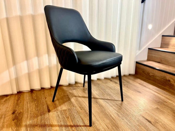 Prada Curved Back Dining Chair with Stainless Steel Black Legs