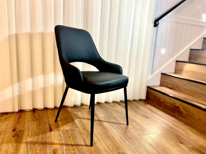 Prada Curved Back Dining Chair with Stainless Steel Black Legs