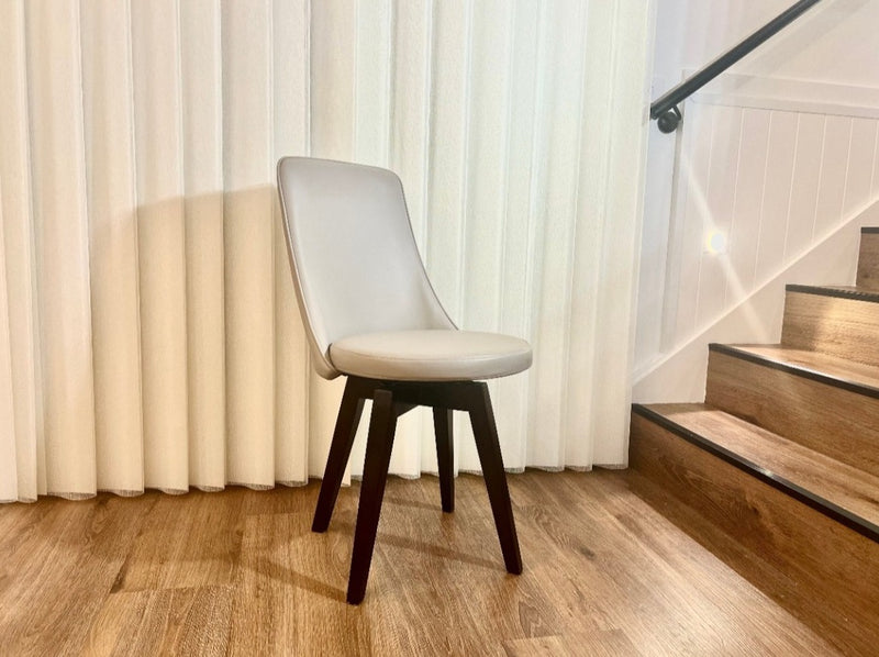 Polo Beige Swivel Dining Chair with Wood Legs