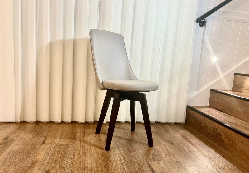 Polo Beige Swivel Dining Chair with Wood Legs