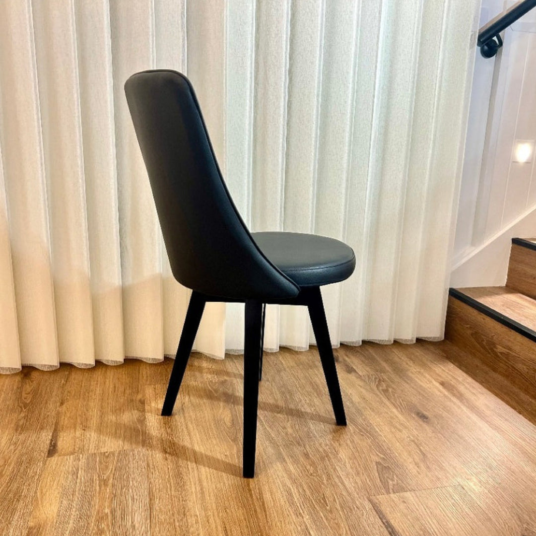 Polo Black Swivel Dining Chair with Wood Legs