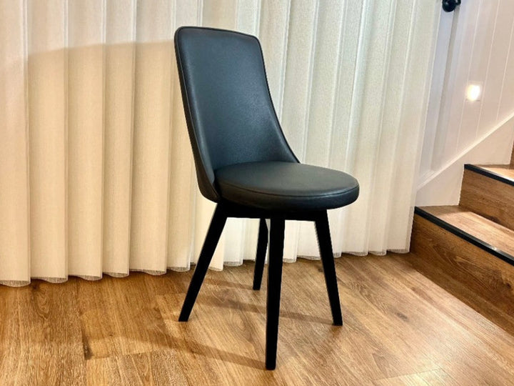 Polo Black Swivel Dining Chair with Wood Legs