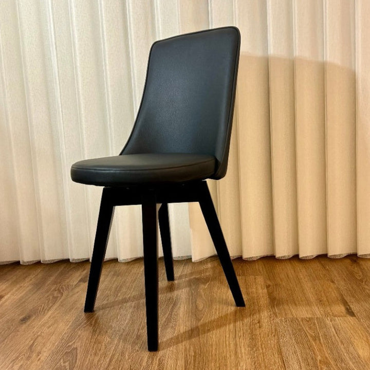 Polo Black Swivel Dining Chair with Wood Legs