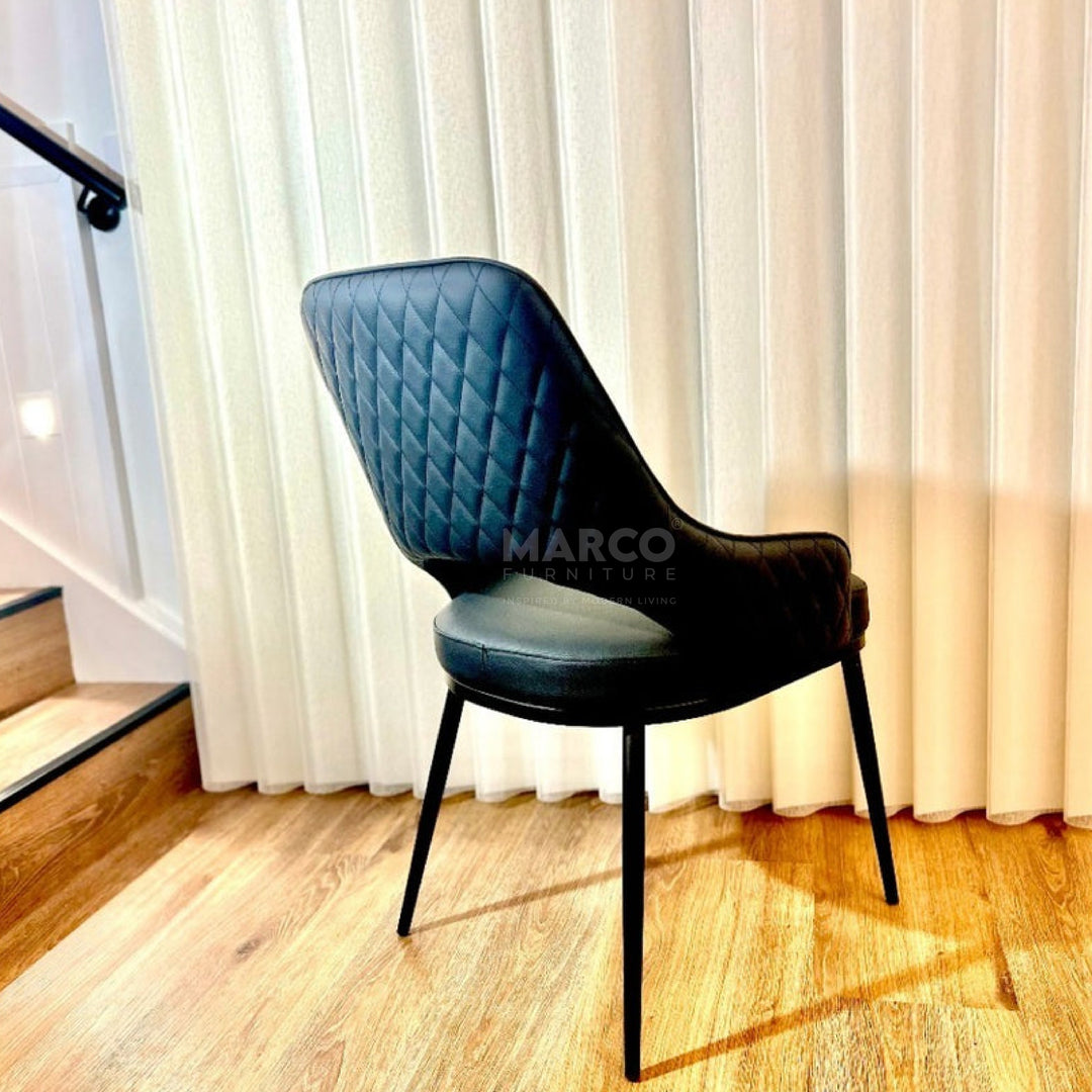 Prada Curved Back Dining Chair with Stainless Steel Black Legs