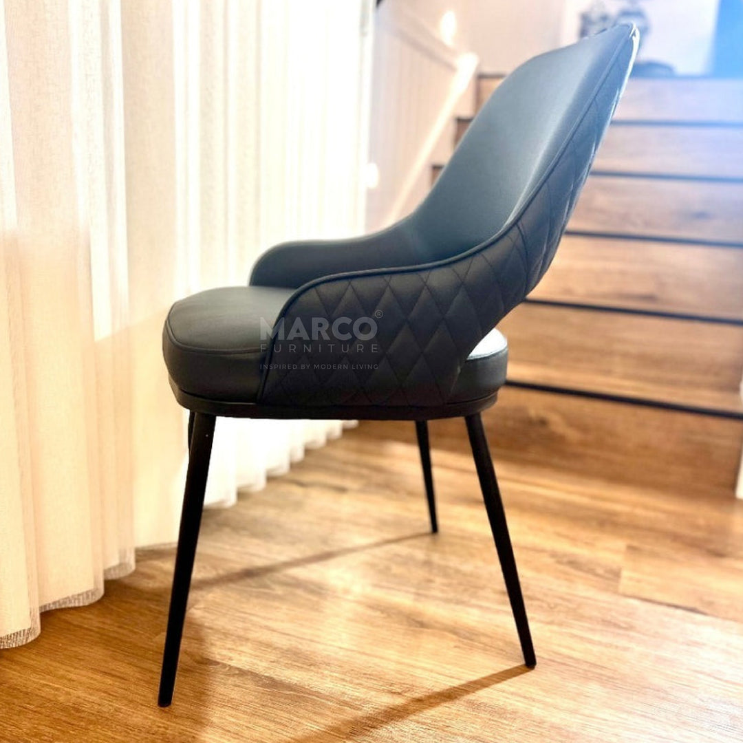 Prada Curved Back Dining Chair with Stainless Steel Black Legs