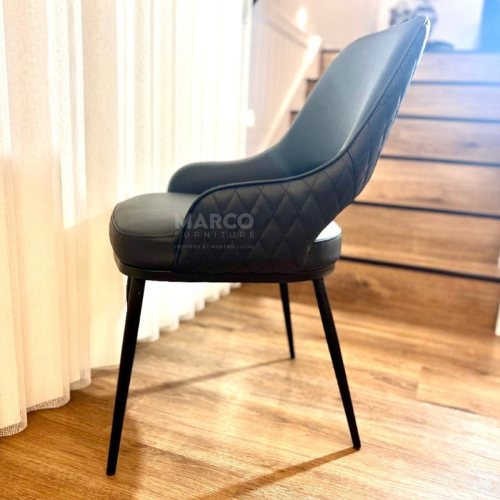 Prada Curved Back Dining Chair with Stainless Steel Black Legs