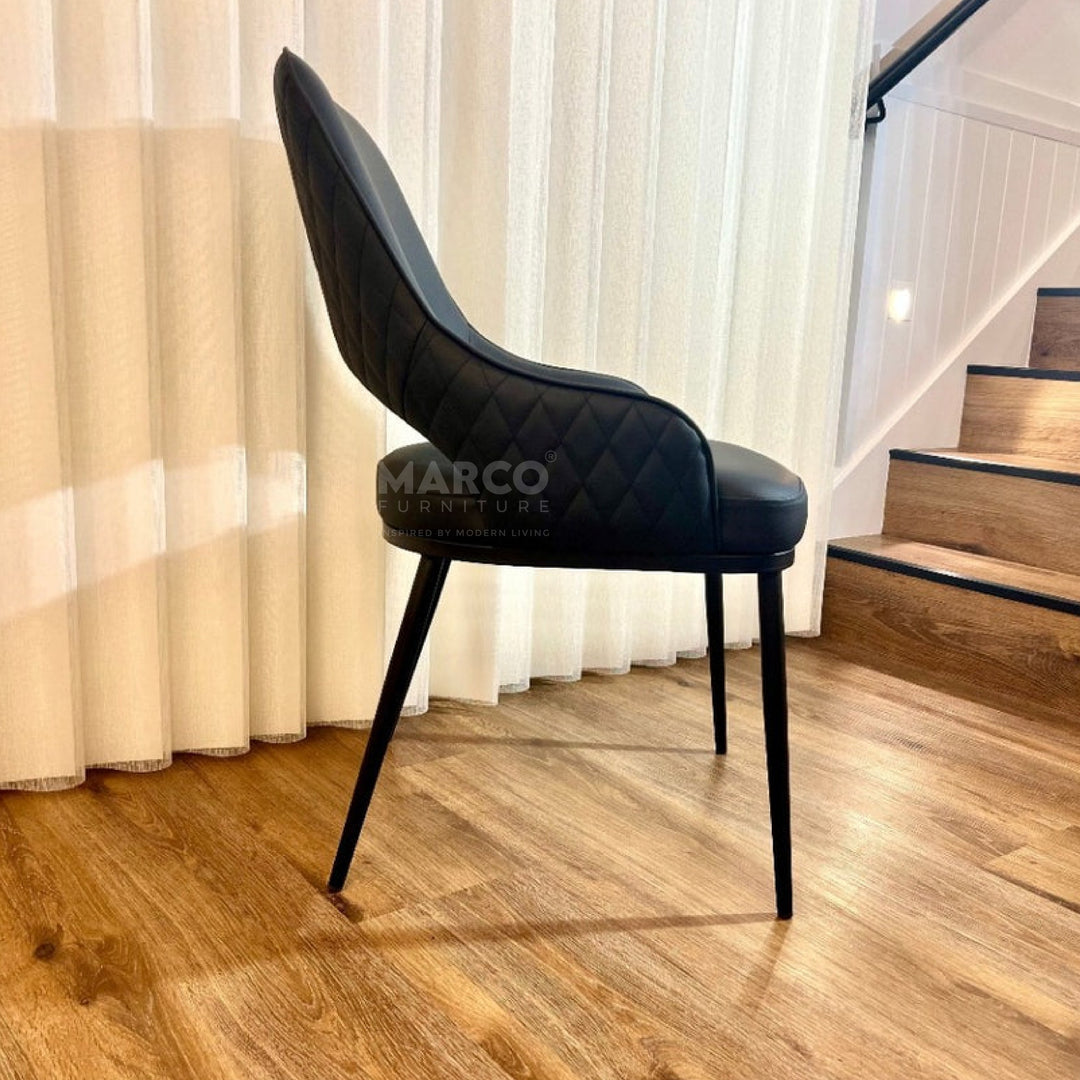 Prada Curved Back Dining Chair with Stainless Steel Black Legs