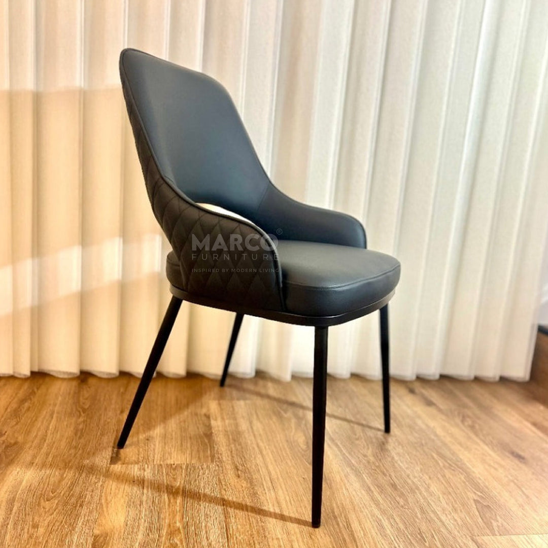 Prada Curved Back Dining Chair with Stainless Steel Black Legs