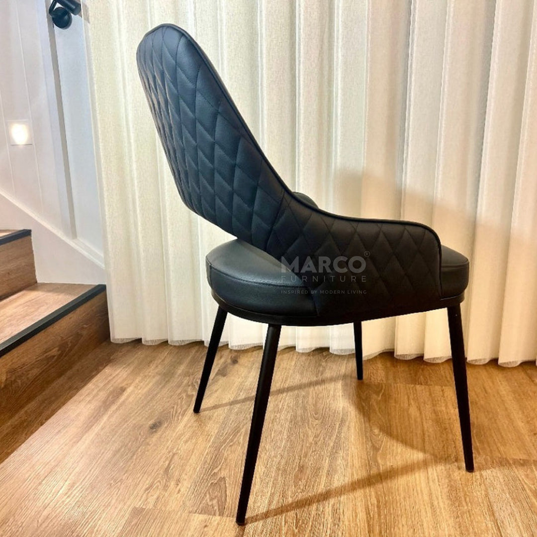 Prada Curved Back Dining Chair with Stainless Steel Black Legs