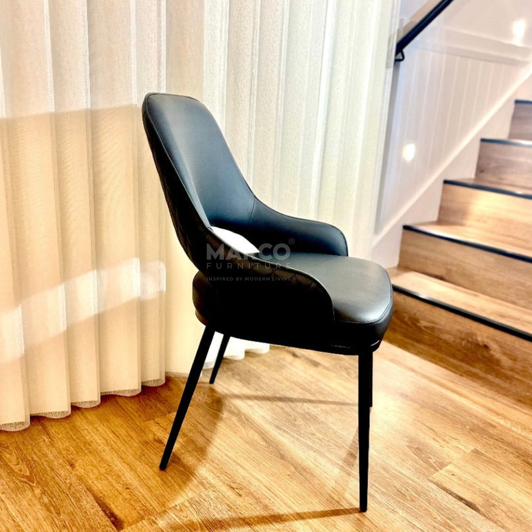 Prada Curved Back Dining Chair with Stainless Steel Black Legs