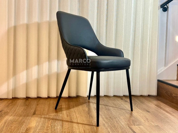 Prada Curved Back Dining Chair with Stainless Steel Black Legs