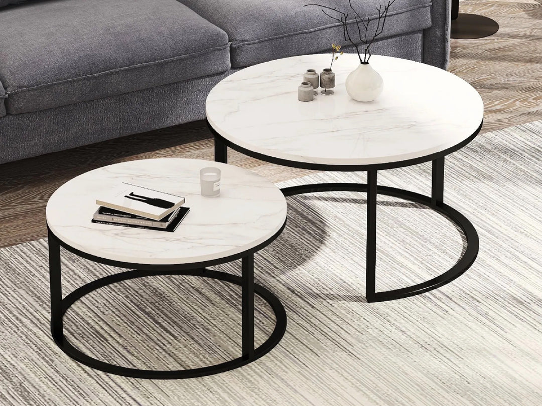 Proto Nesting Coffee Table with Sintered Stone Top and Black Base