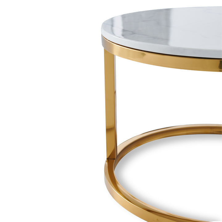 Proto Nesting Coffee Table with Marble Top and Stainless Steel Gold Base