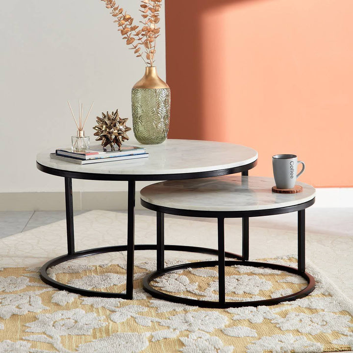 Proto Nesting Coffee Table with Sintered Stone Top and Black Base