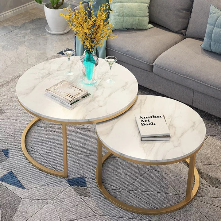 Proto Nesting Coffee Table with Marble Top and Stainless Steel Gold Base