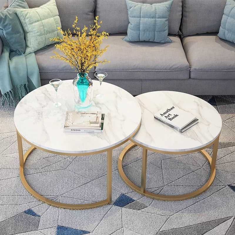 Proto Nesting Coffee Table with Marble Top and Stainless Steel Gold Base