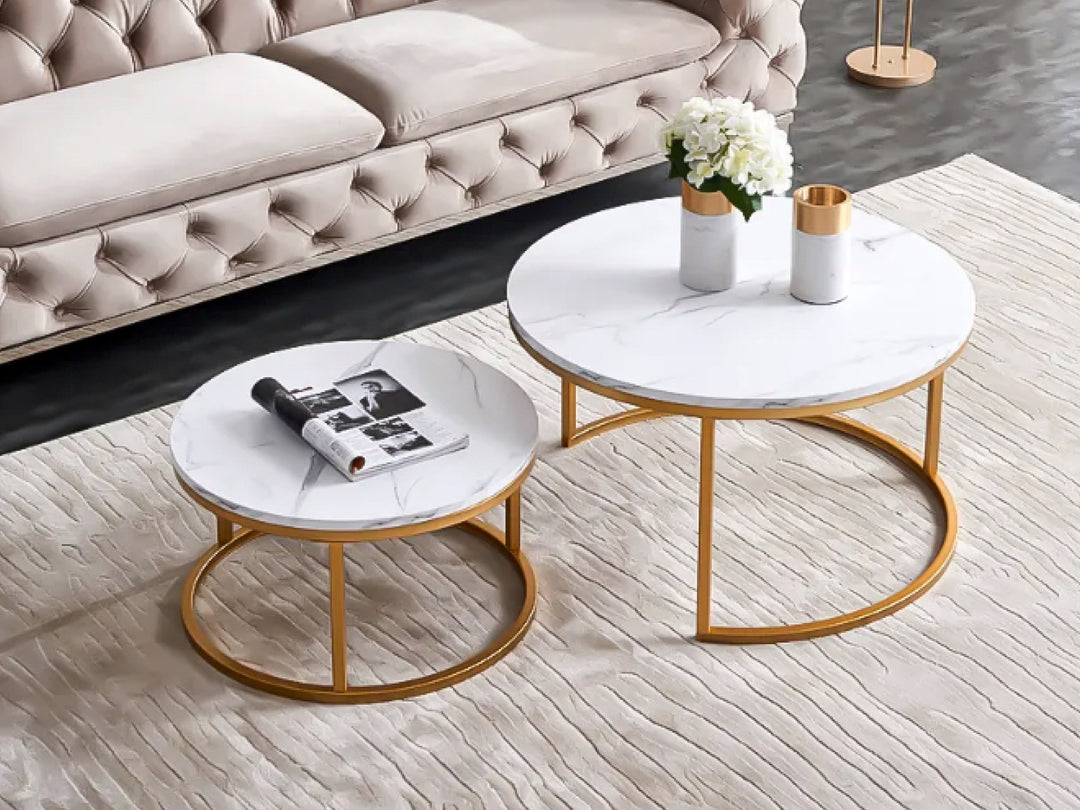 Proto Nesting Coffee Table with Marble Top and Stainless Steel Gold Base