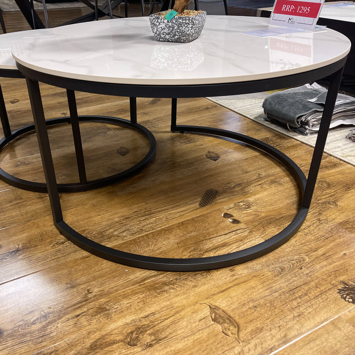 Proto Nesting Coffee Table with Sintered Stone Top and Black Base