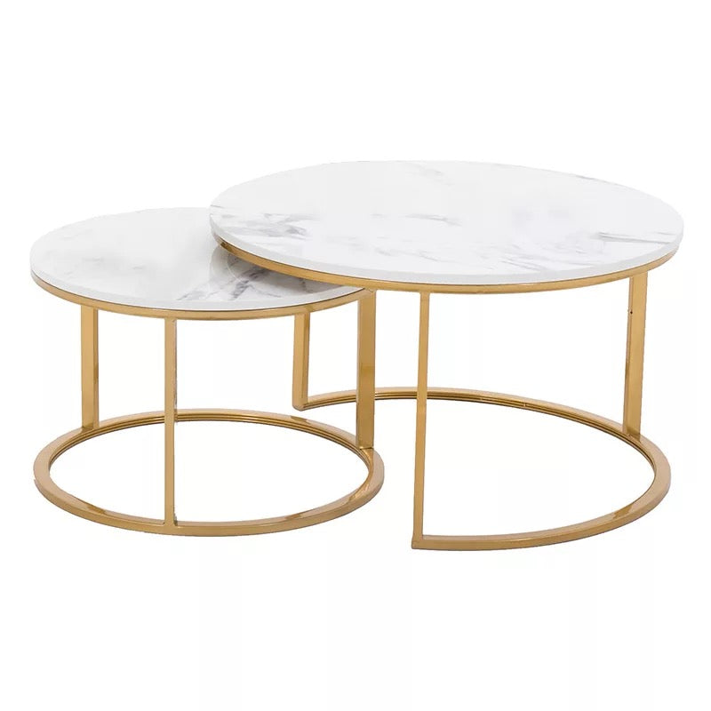 Proto Nesting Coffee Table with Marble Top and Stainless Steel Gold Base