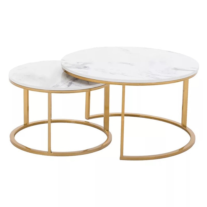 Proto Nesting Coffee Table with Marble Top and Stainless Steel Gold Base