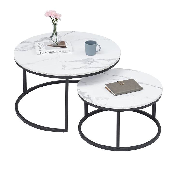 Proto Nesting Coffee Table with Sintered Stone Top and Black Base