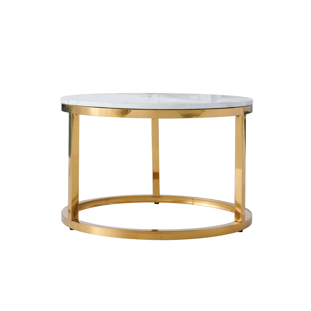 Proto Nesting Coffee Table with Marble Top and Stainless Steel Gold Base