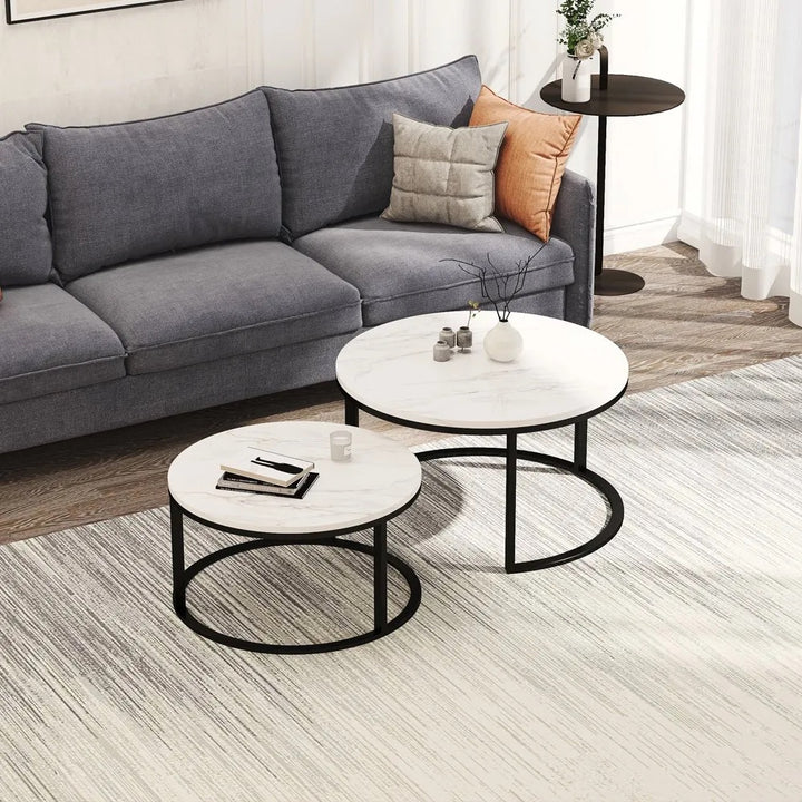 Proto Nesting Coffee Table with Sintered Stone Top and Black Base