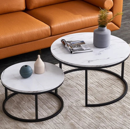 Proto Nesting Coffee Table with Sintered Stone Top and Black Base