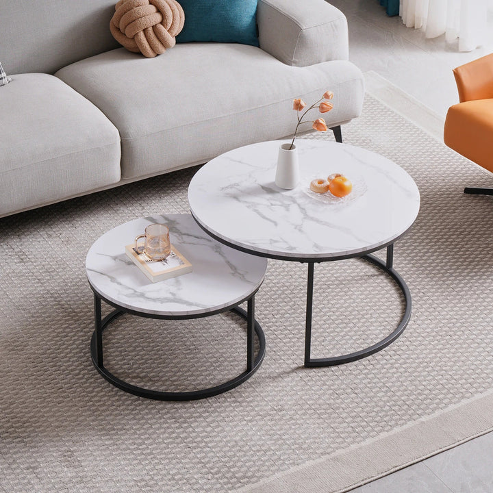 Proto Nesting Coffee Table with Sintered Stone Top and Black Base