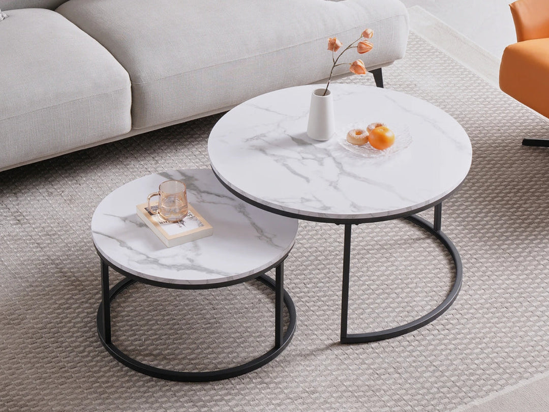 Proto Nesting Coffee Table with Sintered Stone Top and Black Base