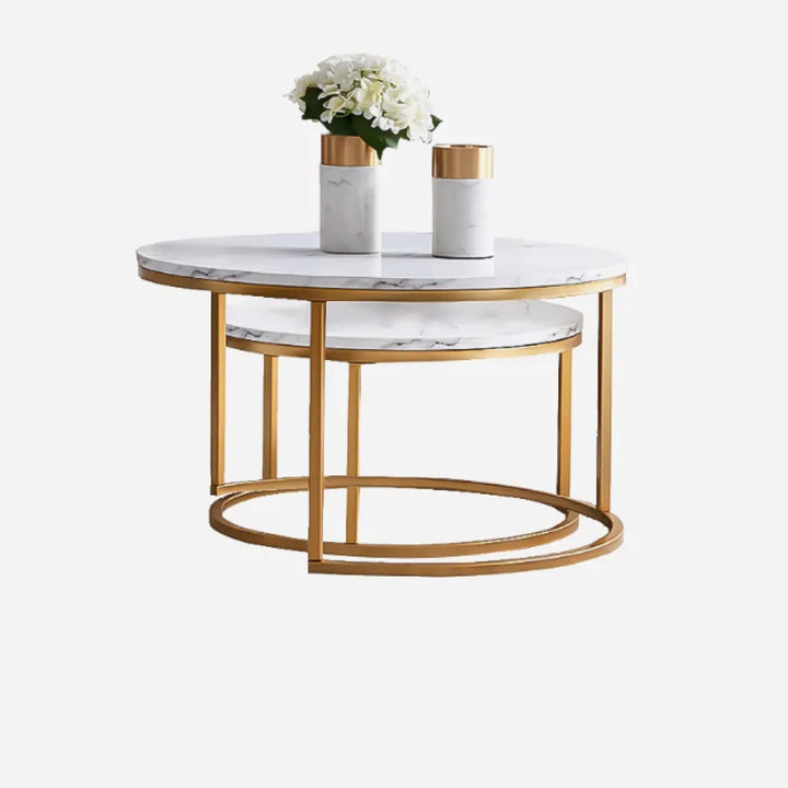 Proto Nesting Coffee Table with Marble Top and Stainless Steel Gold Base