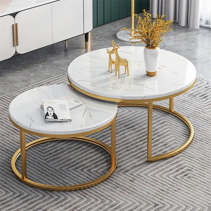 Proto Nesting Coffee Table with Marble Top and Stainless Steel Gold Base