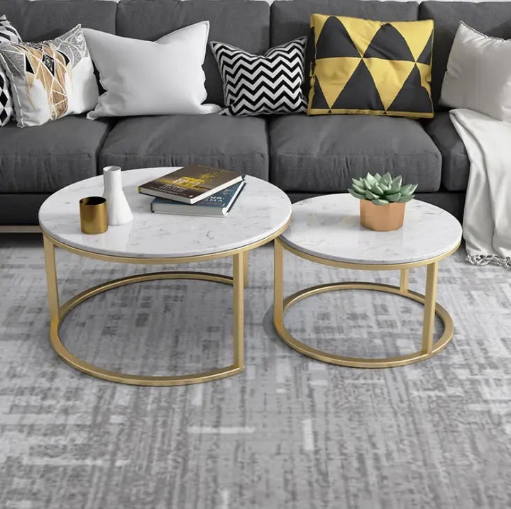 Proto Nesting Coffee Table with Marble Top and Stainless Steel Gold Base