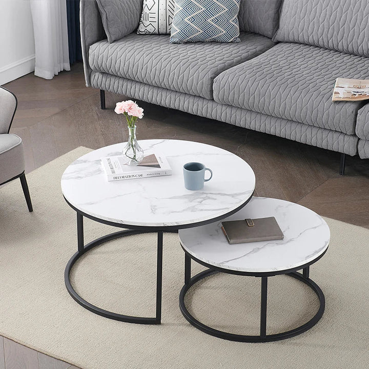 Proto Nesting Coffee Table with Sintered Stone Top and Black Base