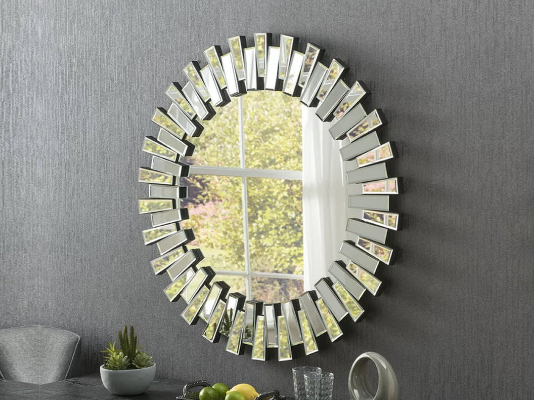 Romano Sunburst Style Round Wall Mirror in Silver (88cm)