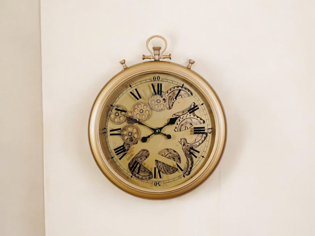 Round Roman Numeral Moving Cogs Wall Clock 50cm