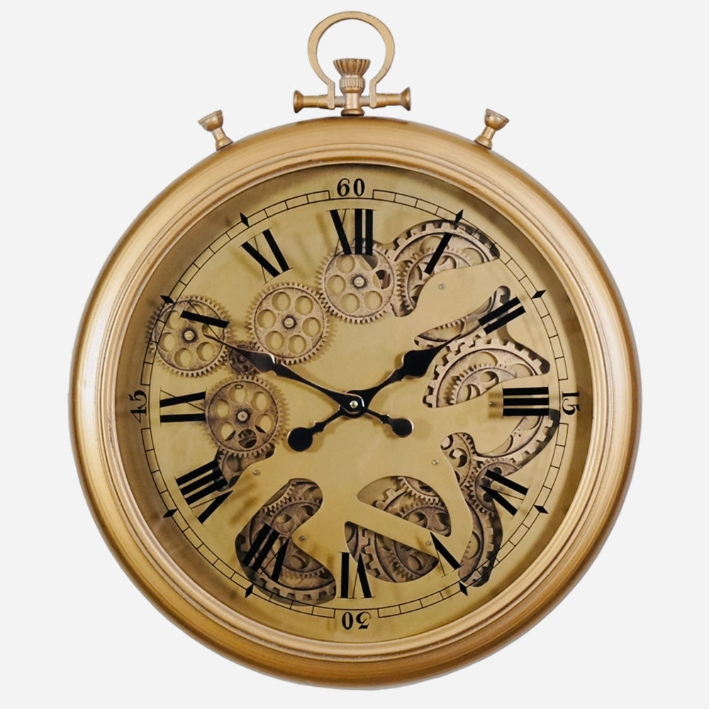 Round Roman Numeral Moving Cogs Wall Clock 50cm