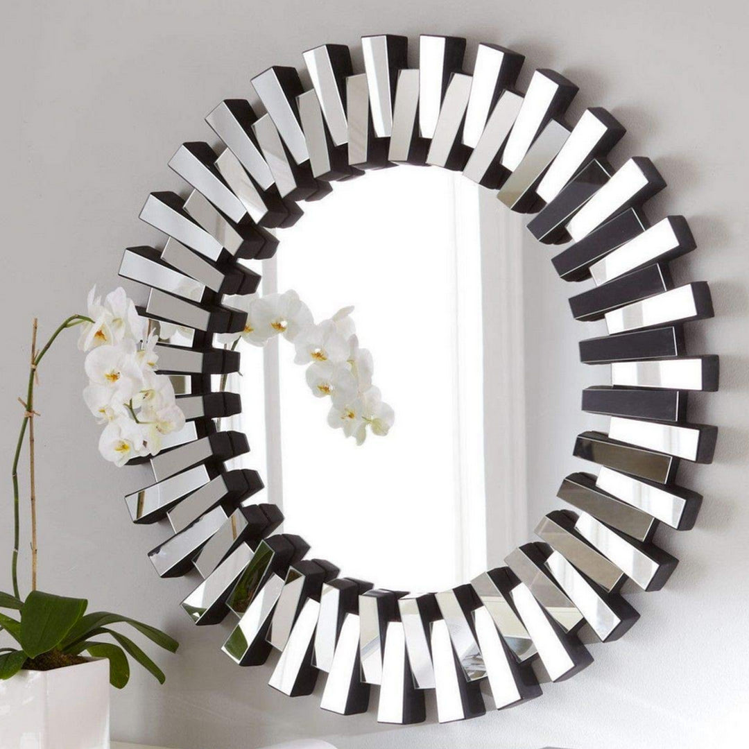 Romano Sunburst Style Round Wall Mirror in Silver (88cm)