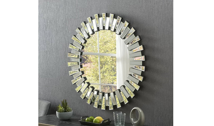 Romano Sunburst Style Round Wall Mirror in Silver 88cm - Marco Furniture