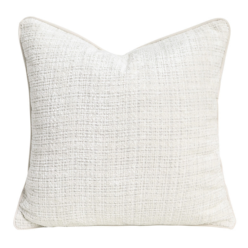 Silken White Textured Woven Feather-Filled Cushion