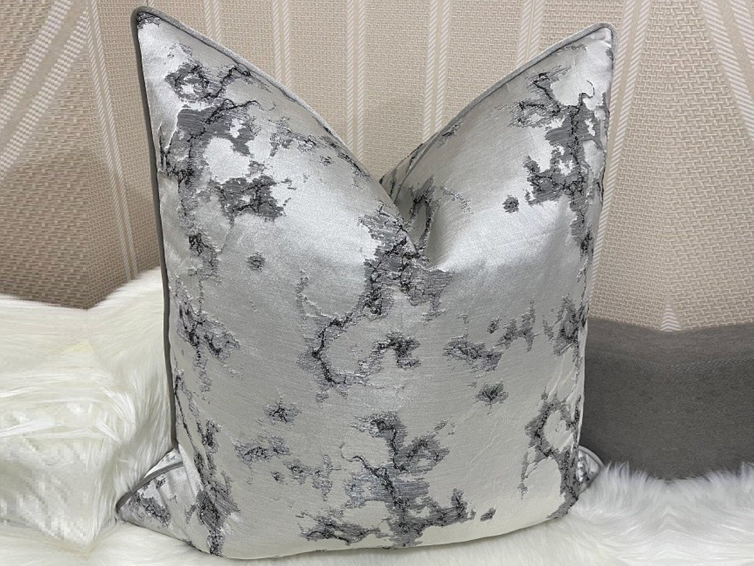 Silver Marble Effect Designer Feather-Filled Cushion