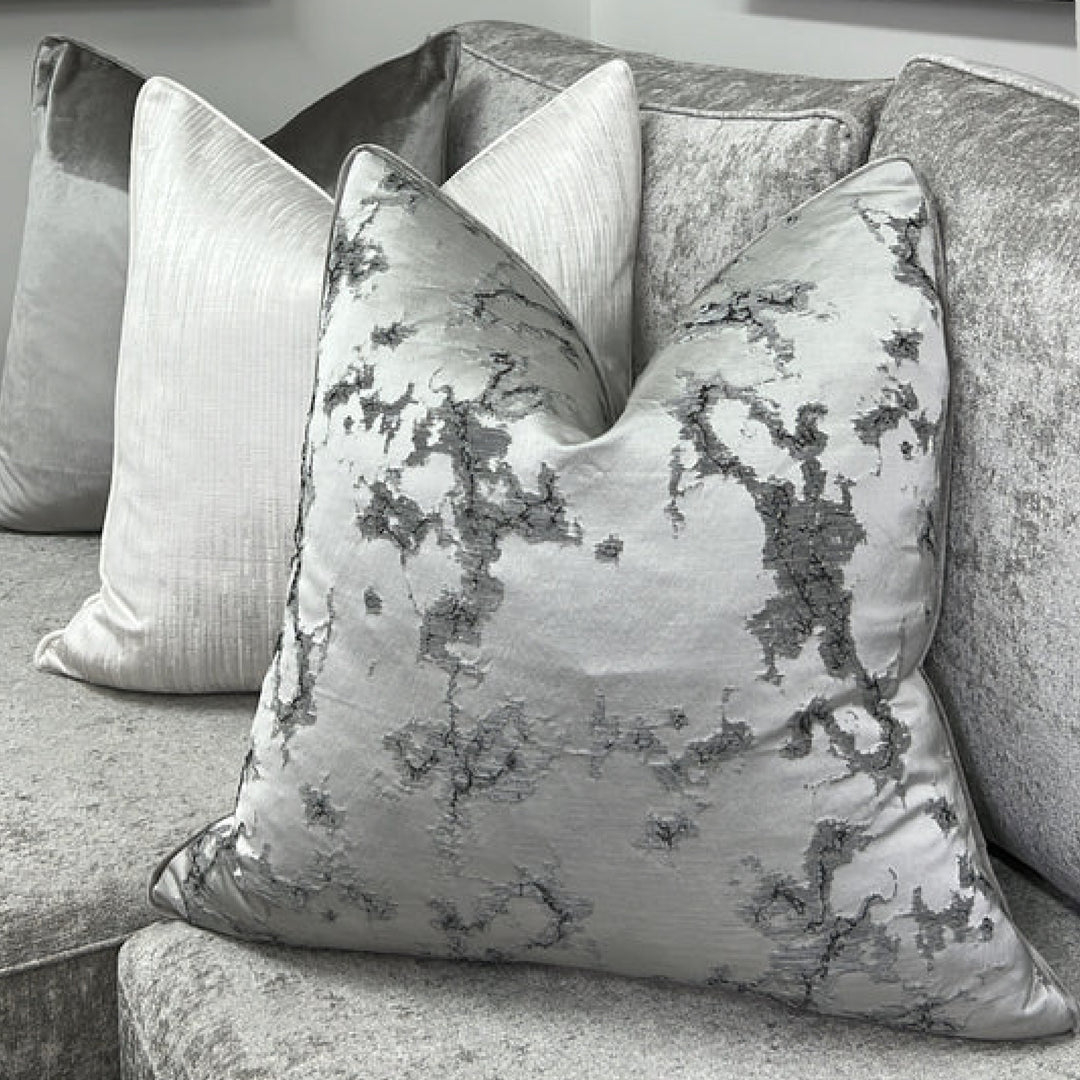 Silver Marble Effect Designer Feather-Filled Cushion