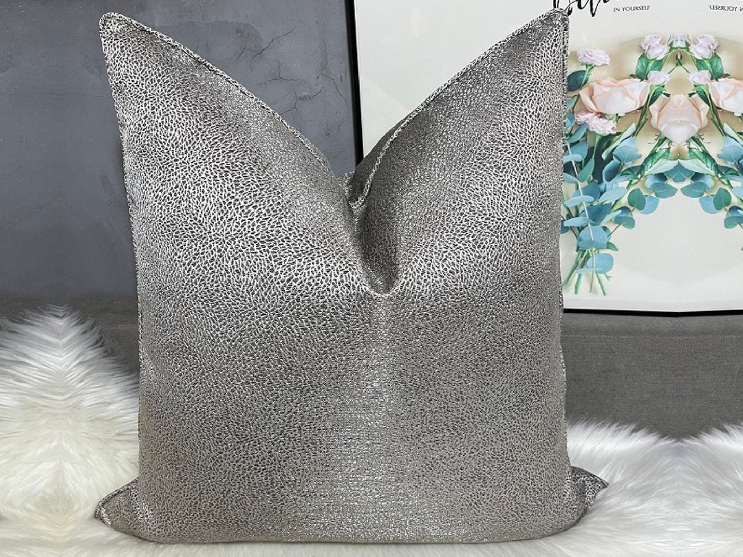 Silver Metallic Designer Feather-Filled Cushion